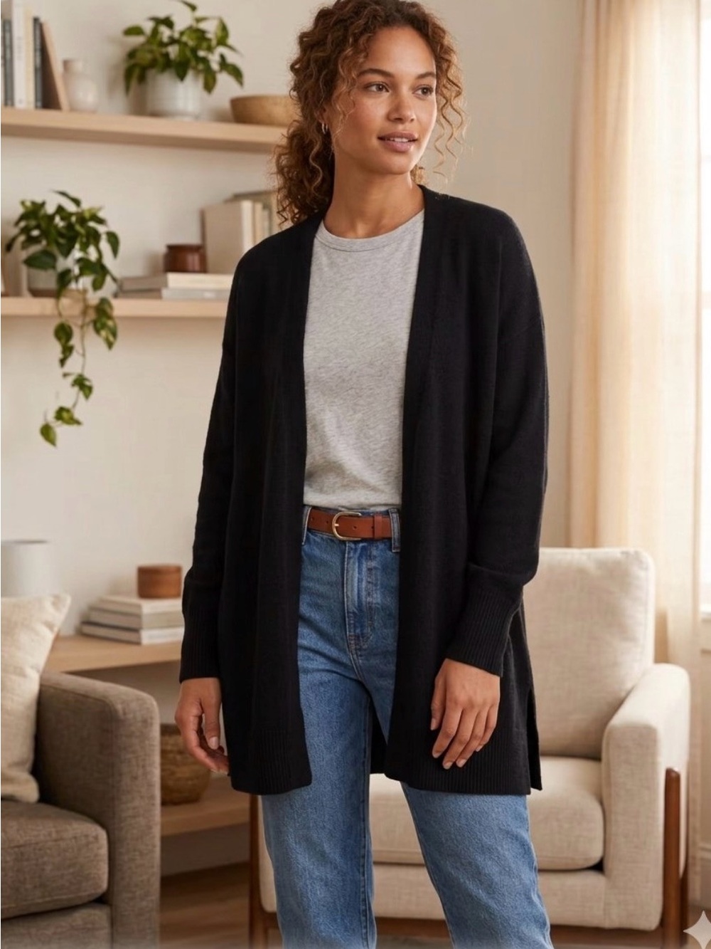 Madewell Cozy Walker Open Front Cardigan Black Wool Alpaca J4814 XS